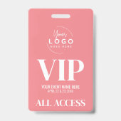 Roze Logo Evenement VIP All Access Pas Badge (Voorzijde)
