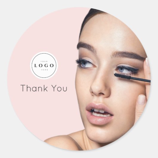 Roze Logo Foto Make-up Bedankt Ronde Sticker (Voorkant)