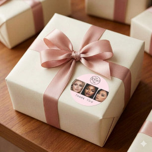 Roze Logo Foto Make-up Bedankt Ronde Sticker