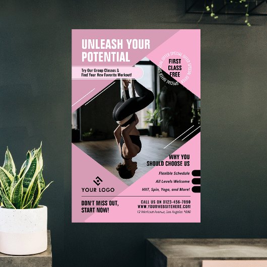 Roze Logo Marketing Fitnessstudio voor Vrouwelijke Poster