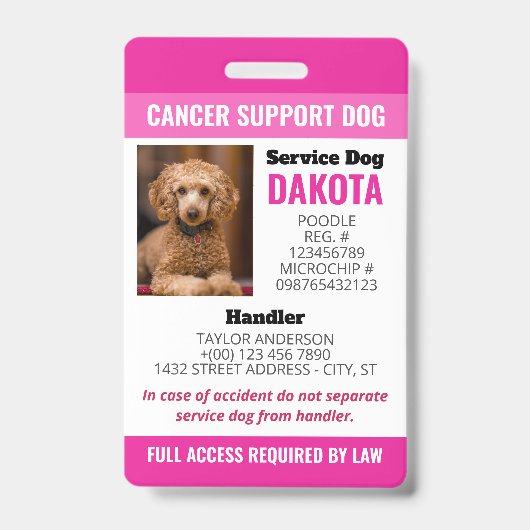 Roze Logo met QR-code van foto ID van steunhond bi Badge (Voorzijde)