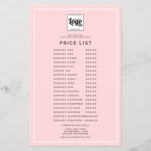  Roze Logo Promotie Prijs Service Lijst   Flyer (Voorkant)