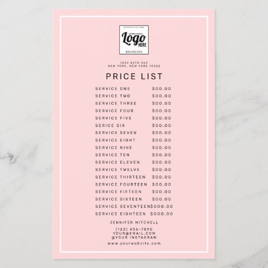  Roze Logo Promotie Prijs Service Lijst   Flyer (Achterkant)