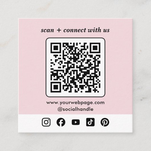 Roze Logo QR-code Aangepaste sociale media Vierkante Visitekaartje (Voorkant)