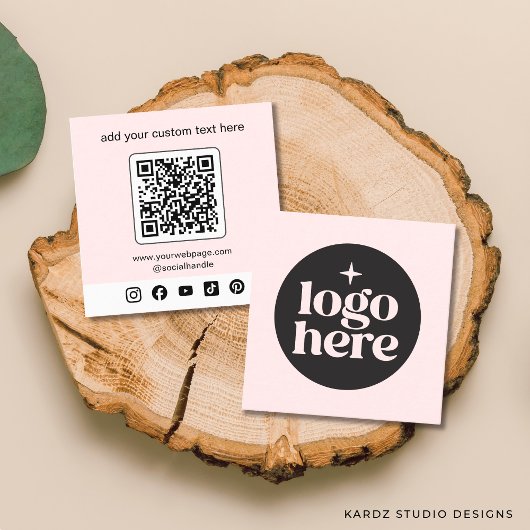 Roze Logo QR-code Aangepaste sociale media Vierkante Visitekaartje