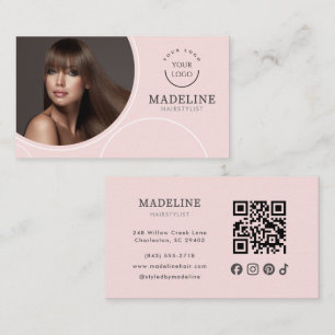 Roze Logo QR Code Foto Kapster Visitekaartje