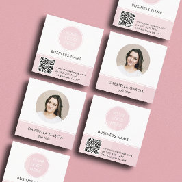 Roze Logo QR Code Foto Vierkant Zakelijke Visiteka Vierkante Visitekaartje