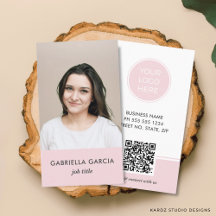 Roze Logo QR Code Foto Zakelijke Visitekaartkaart