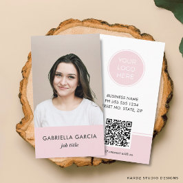 Roze Logo QR Code Foto Zakelijke Visitekaartkaart Visitekaartje