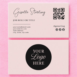 Roze Logo QR Code Minimalistische Professionele Vi Visitekaartje