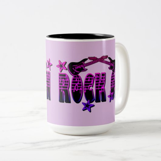 Roze Logo Rock on Guitars & Stars Mok (Voorkant rechts)