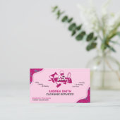Roze Logo Schoonmaak Service Schattig Girly Profes Visitekaartje (Staand voorkant)