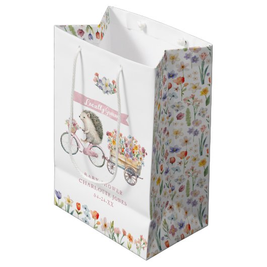 Roze Lokaal Gegroeide Egel Baby shower Gift Bag Medium Cadeauzakje (Voorkant Gekanteld)