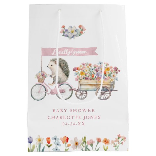 Roze Lokaal Gegroeide Egel Baby shower Gift Bag Medium Cadeauzakje (Achterkant)