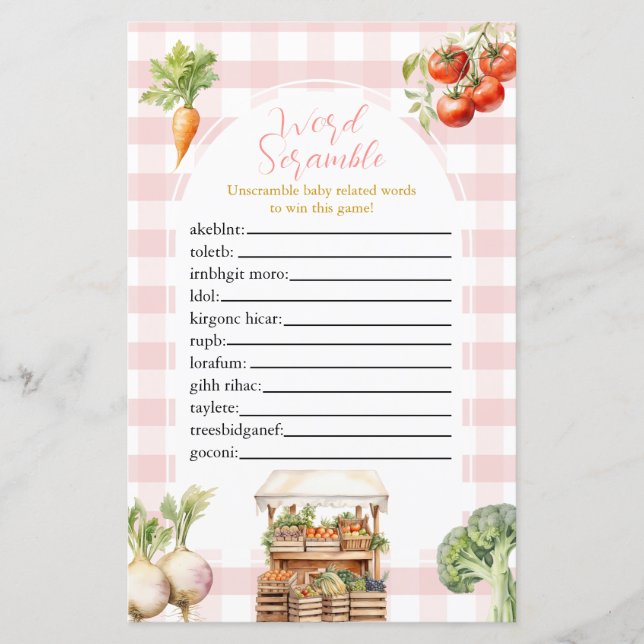 Roze Lokaal Gegroeide Verse Markt Woord Scramble G (Voorkant)