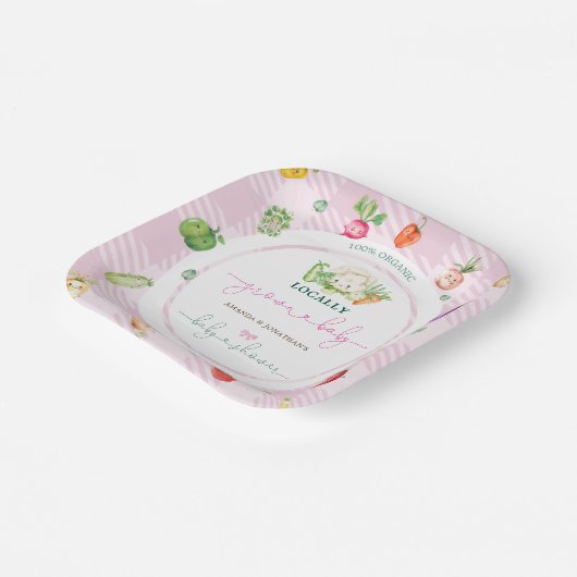 Roze lokaal geteeld Baby shower Papieren Bordje (Gebogen)