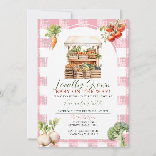 Roze lokaal geteeld Fresh Market Baby shower Kaart (Voorkant)