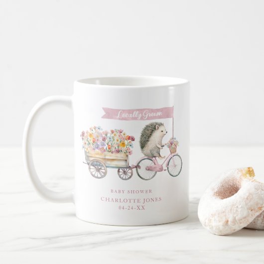 Roze lokaal geteelde Baby showers Mok – egel (Met donut)