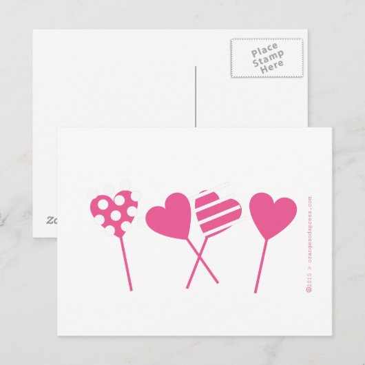 Roze Lollipop Hearts Briefkaart (Voorkant / Achterkant)