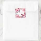 Roze Lollipop Snoep Vlinder - Dank u - Vierkante Sticker (Tas)