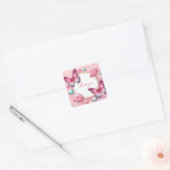 Roze Lollipop Snoep Vlinder - Dank u - Vierkante Sticker (Envelop)