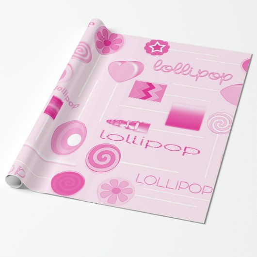 Roze Lollipops Cadeaupapier (Uitgerold)