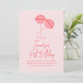 Roze Lollipops Snoep Bar, eerste uitnodiging op za (Staand voorkant)