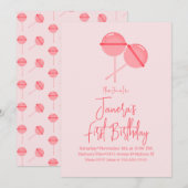 Roze Lollipops Snoep Bar, eerste uitnodiging op za (Voorkant / Achterkant)