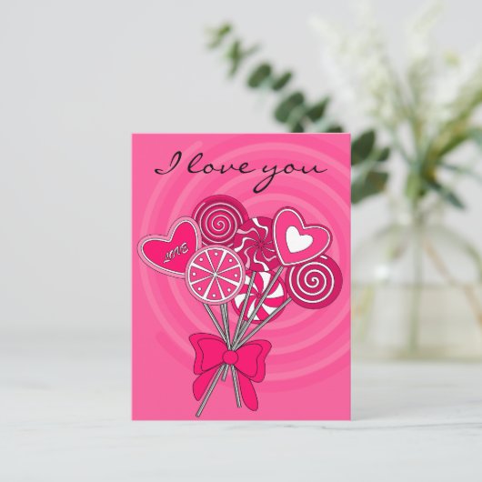 Roze lolly ansichtkaart briefkaart (Staand voorkant)