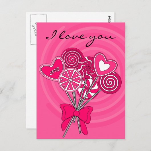 Roze lolly ansichtkaart briefkaart (Voorkant / Achterkant)