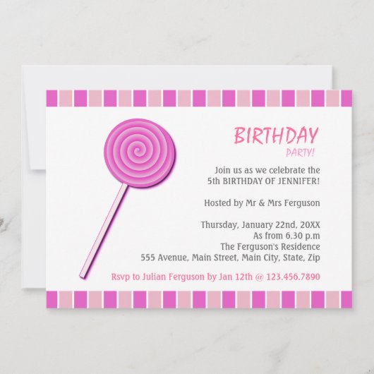 Roze Lollypop Kaart (Voorkant)