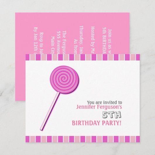 Roze Lollypop Kaart (Voorkant / Achterkant)