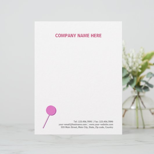 Roze Lollypop Persoonlijk Briefhoofd (Staand voorkant)