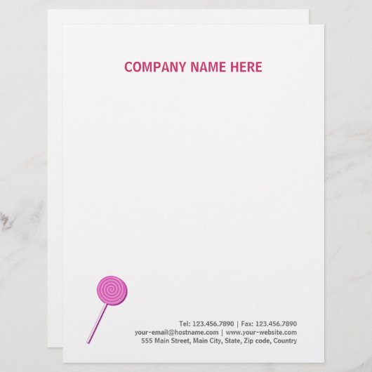 Roze Lollypop Persoonlijk Briefhoofd (Voorkant / Achterkant)