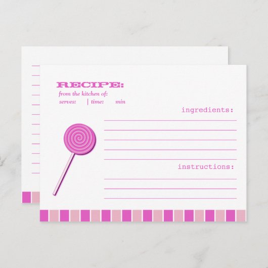 Roze Lollypop Recipe Briefkaart (Voorkant / Achterkant)