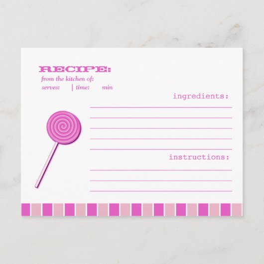 Roze Lollypop Recipe Briefkaart (Voorkant)