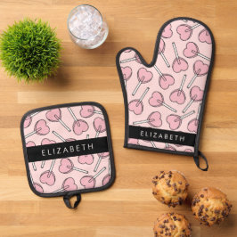 Roze Lolly's, Hart Lolly's, Lolly, Je Naam Ovenwant & Pannenlap Set