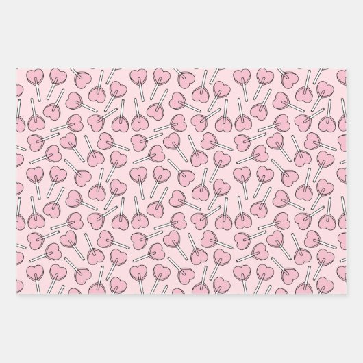 Roze Lolly's, Hart Lolly's, Lolly Patroon Inpakpapier Vel (Voorkant)