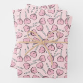Roze Lolly's, Hart Lolly's, Lolly Patroon Inpakpapier Vel (In situ)
