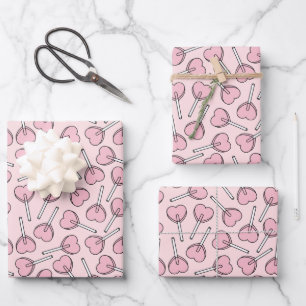 Roze Lolly's, Hart Lolly's, Lolly Patroon Inpakpapier Vel