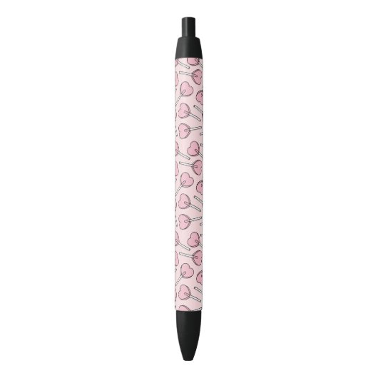 Roze Lolly's, Hart Lolly's, Lolly Patroon Zwarte Inkt Pen (Voorkant Verticaal)