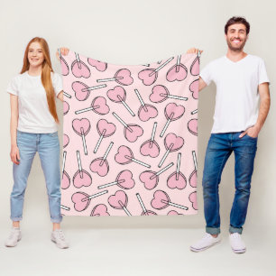 Roze Lolly's, Hart Lolly's, Lolly Stippenpatroon Fleece Deken