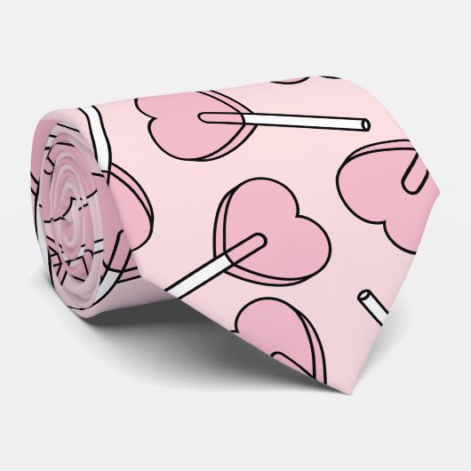 Roze Lolly's, Hart Lolly's, Lolly Stippenpatroon Stropdas (Opgerold)