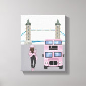Roze Londense bus met towerbrug Canvas Afdruk (Voorkant)