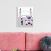 Roze Londense bus met towerbrug Canvas Afdruk (Insitu (Woonkamer))