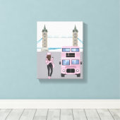 Roze Londense bus met towerbrug Canvas Afdruk (Insitu (Houten vloer))