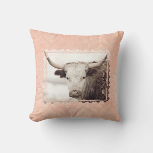 roze Longhorn Pillow Kussen (Voorkant)