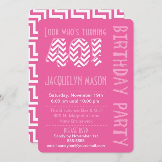 Roze look die 40 dagen later wordt uitgenodigd kaart (Voorkant / Achterkant)