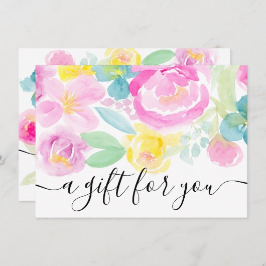 Roze los florale waterverf cadeaubon (Voorkant / Achterkant)