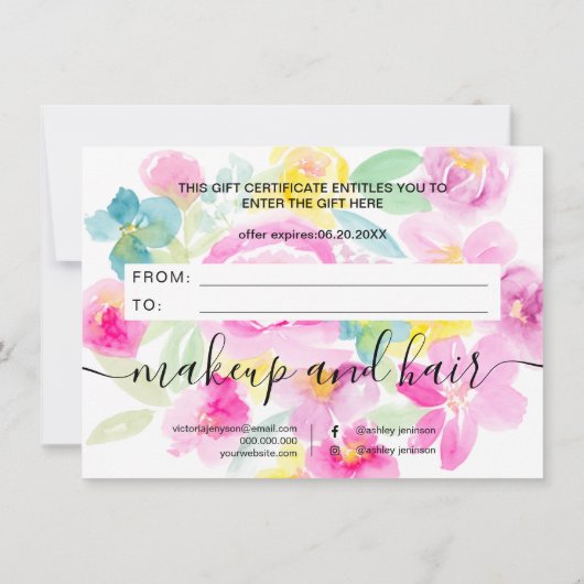 Roze los florale waterverf cadeaubon (Achterkant)